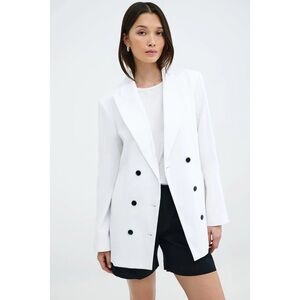 Marcella New York White Linden Linen Cotton Relaxed Fit Double Breasted Blazer M